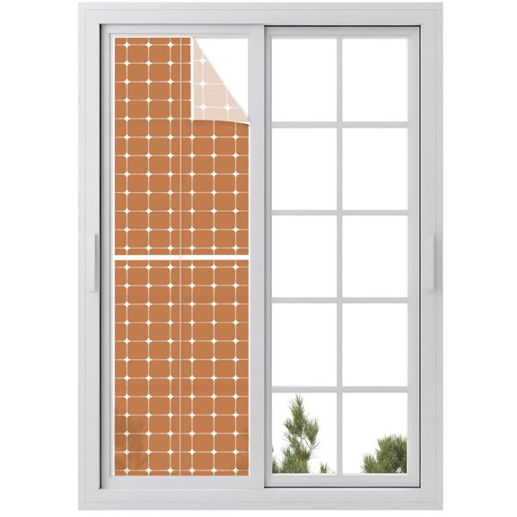 Brown Gingham Window Privacy Film Modern Minimalist White Line Grid Points Checkered Decorative Glass Window Film UV Blocking Static Cling Sticker Covering for Home Door 29.5 x 118 inches