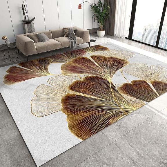 Brown Ginkgo Leaves Area Rugs, 3D Simple Luxury Relief Plant Bedroom Rug, Large Area Rug Fine Fluff Short Velvet Apply to Playroom Cafe Office Door Mats Porch,5ft x 8ft