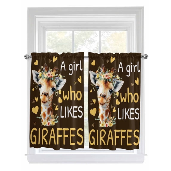 Brown Giraffe Living Room Curtains 2 Panel, Love Heart Spring Floral Botanical Cafe Window Treatment, Farmhouse Bedroom Bathroom Kitchen Curtains Drapes 104"x45"