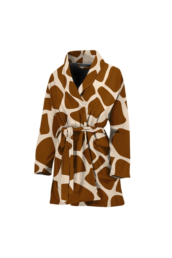 Brown Giraffe Pattern Women Bathrobe One Size Univeral Fits Fashion Lightweight Plush Fleece Long Robe For Women