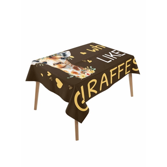 Brown Giraffe Rectangle Tablecloth, Love Heart Spring Floral Botanical Waterproof & StainResistant Tablecloth, Washable Oil-proof Table Cover for Dining/Party/Wedding/Camping/Buffet 52x70 In