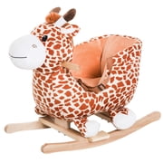 Brown Giraffe Rocking Chair with Animal Sounds, Plush Wooden Rocking Horse for Kids
