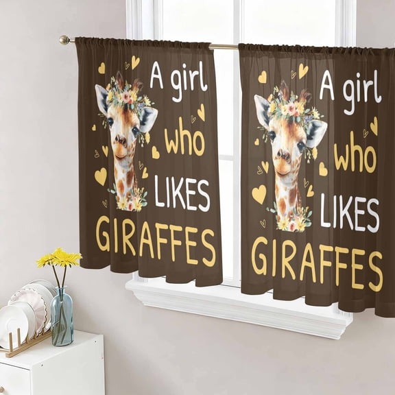Brown Giraffe Sheer Curtains 54 Inch Length 2 Panels Set for Living Room/Bedroom, Love Heart Spring Floral Botanical Semi Curtain Sheers Drapes Rod Pocket Curtains Window Treatment Set 52''x54''x2