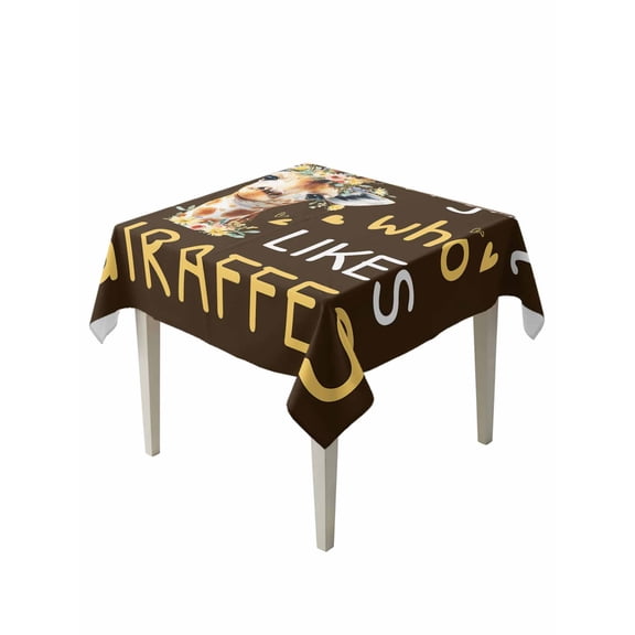 Brown Giraffe Table Cloth, Waterproof Tablecloth for Square Tables, Love Heart Spring Floral Botanical Reusable Washable Fabric Table Cover for Restaurant Kitchen Dining Tables 54"x54"