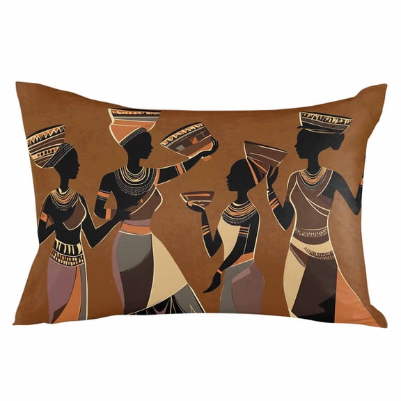 Brown Girls Boho Throw Pillow Cover 20 x 26 Inch Decorative Pillow Cover Vintage Ethnic Abstract Art Lumbar Pillowcase Seasonal Rectangle Cushion Case for Couch Sofa Bed Living Room