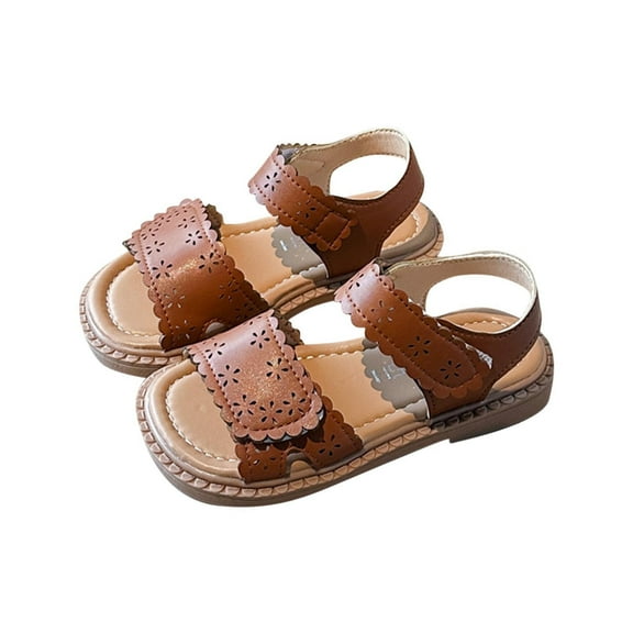 Brown Girls' Hollow Flower Open Toe Sandals With Soft Soles, Great For Casual Beach Play And Breathable Design