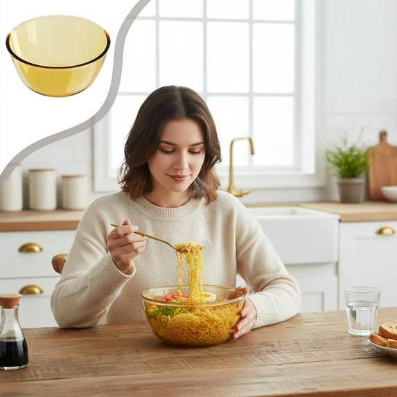Brown Glass Bowl, Microwave Safe Bowl, Large and Medium Capacity Mixing Bowl for Kitchen Baking Cereal Soup, Amber Glass Bowl with Stable Base, Dishwasher Safe, 1600ml and 1100ml