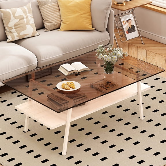 Tempered Glass Rectangular Table - Sturdy Legs & Smooth Surface - Living Room Piece for Long - Lasting Use