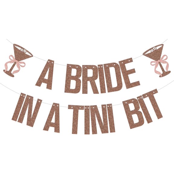 Brown Glitter A Bride In A Tin Bit Banner with Martini Glass & Bow Decorations, Bachelorette Bridal Shower Pre-Wedding Party Wall Bunting Supplies