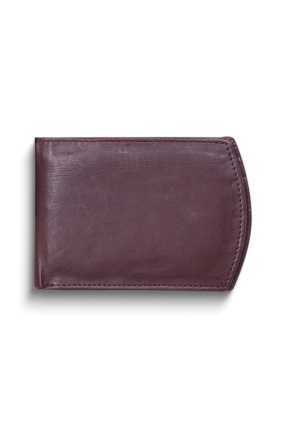 Brown Goatskin Leather Super Slim Bi-fold 3-Slot Wallet with ID Window