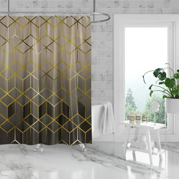 Brown Gold Geometric Shower Curtain,Yellow Contemporary Waterproof Fabric with Grommet Bath Curtain-72"W x 72"L (Pack of 1)
