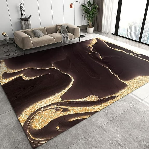 Brown Gold Glitter Striped Kids Rugs, Vintage Abstraction Indoor Print Area Rug, Comfortable Soft And Breathable With Non-Slip Backing For Living Room Study Bedroom Office 4 x 6ft
