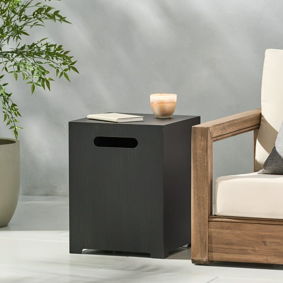 Brown & Gold Iron Tank Holder, Multi-Functional Propane Tank Stand & Side Table, 15.25" X 15.25" X 19.75" Five