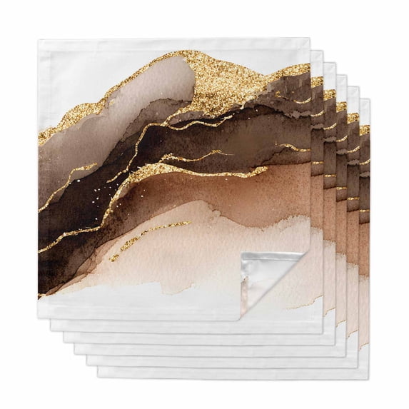 Brown Gold Marble Cloth Napkins, Modern Simple Abstract Fluid Art Washable and Reusable Dinner Napkins Set of 6, Table Napkin for Kitchen Party Birthday Wedding Hotel Housewarming 20"x20"