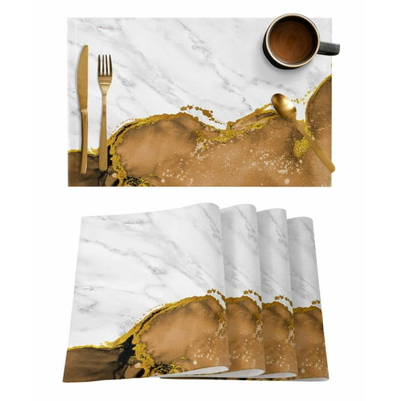 Brown Gold Marble Placemats Set of 1 Abstract Wave Modern Luxury Heat Insulation Washable Place Mats, Rustic Non-Slip Table Mats for Dining Table Party Kitchen Decor,13x19 Inch