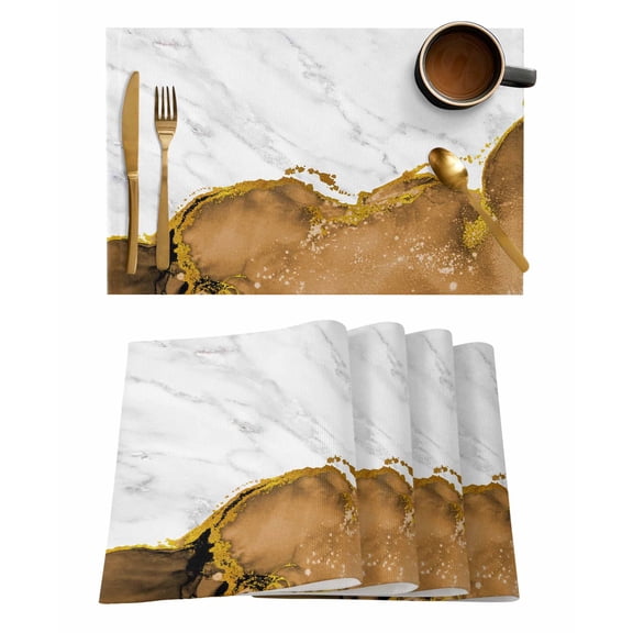 Brown Gold Marble Placemats Set of 2 Abstract Wave Modern Luxury Heat Insulation Washable Place Mats, Rustic Non-Slip Table Mats for Dining Table Party Kitchen Decor,13x19 Inch