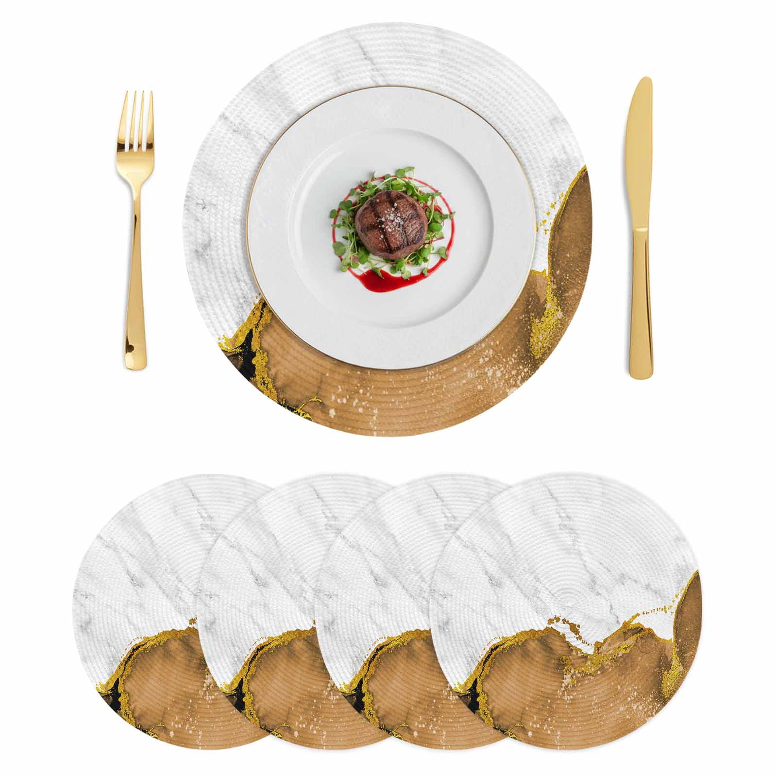Brown Gold Marble Round Placemats Set of 4 Modern Abstract Marble Crack ...