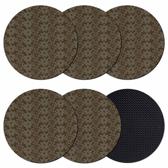 Brown Golden Floral Coasters Set of 6, Absorbent Coasters for Drinks, Modern Abstract Art Spring Flowers Coaster for Desk Coffee Table Protection, Home Decor House Warming Gifts 4"
