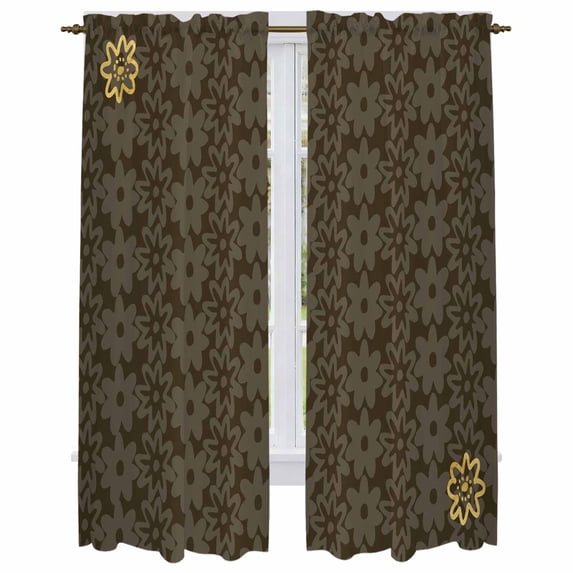 Brown Golden Floral Kitchen Curtain for Berdoom Living Room Cafe 72 Inch Length, Modern Abstract Spring Flowers Tiers Curtains Light Filtering Drapes Rod Pocket Window Treatment 2 Panels 52"Wx72"L