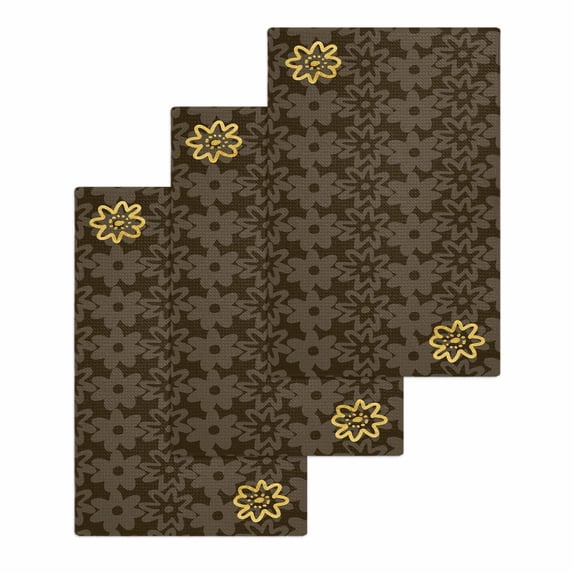 Brown Golden Floral Kitchen Dish Towels for Drying Dishes Set of 3, Modern Abstract Art Spring Flowers Waffle Weave Microfiber Hand Tea Bathroom Towels Quick Dry & Absorbent Towel 15.7x23.6