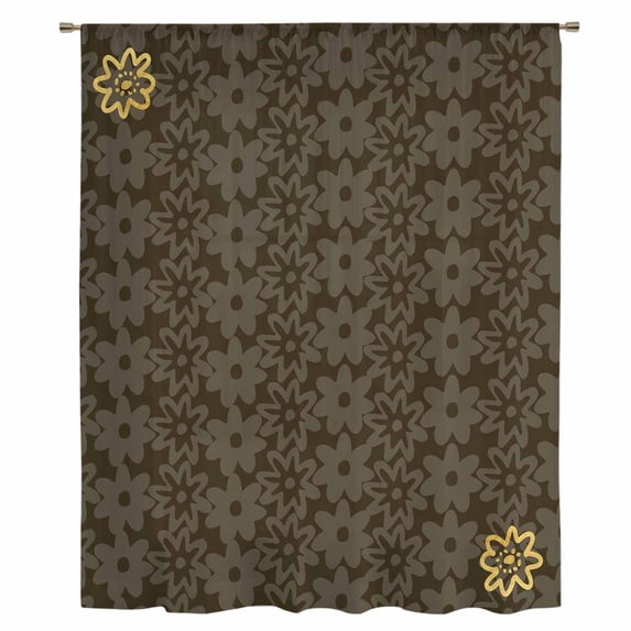 Brown Golden Floral Sheer Curtains 63 Inches Long, Modern Abstract Art Spring Flowers Light Filering Curtains, Breathable Simi Curtain Privacy Drapes for Living Room Bedroom Window Treatment