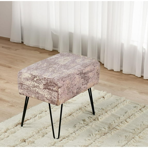 Brown Golden Jacquard Ottoman Entryway Bench, 19"x12.5"x17"H Comfy Soft Decorative Vanity Makeup Stool with Legs Foot Rest Stool for Bedroom Bathroom End of Bed Living Room Couch Home Décor