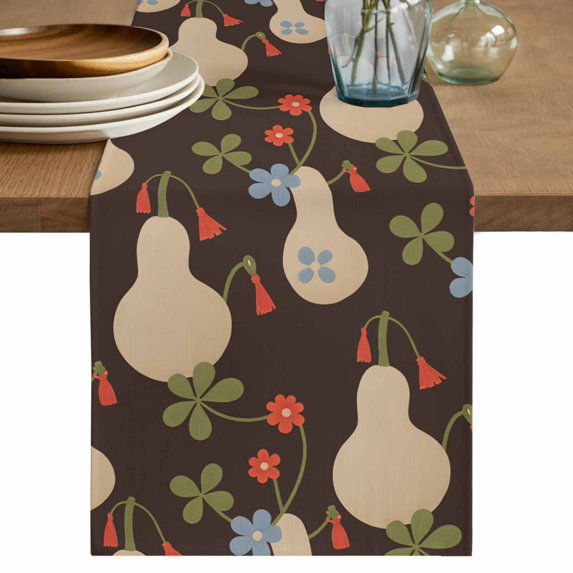 Brown Gourd Table Runner 70 Inches, Spring Floral Farmhouse Botanical Bed Runner Dresser Scarves Tabletop for Indoor Outdoor Parties/Ceremony/Banquet, 13" x 70"