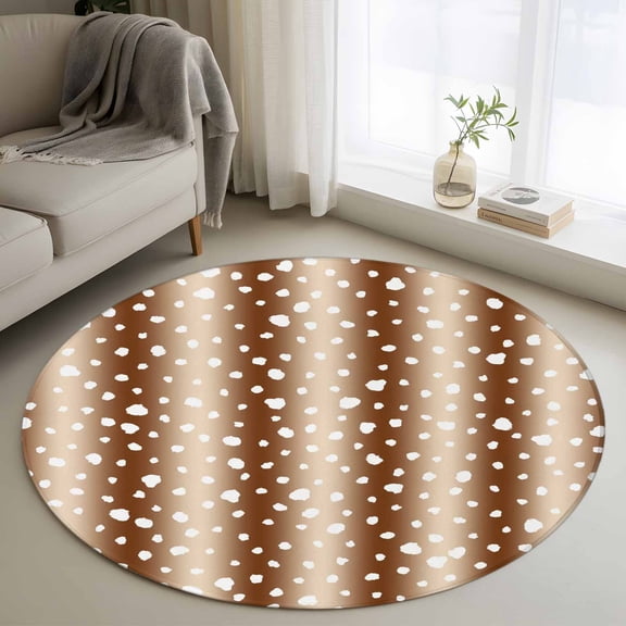 Brown Gradient 3ft Area Rug, White Polka Dots Country Abstract Washable Non-Slip Small Round Rugs for Entryway Bedroom Kitchen, Soft Circle Carpet for Dining Room, Playroom Nursery Rug