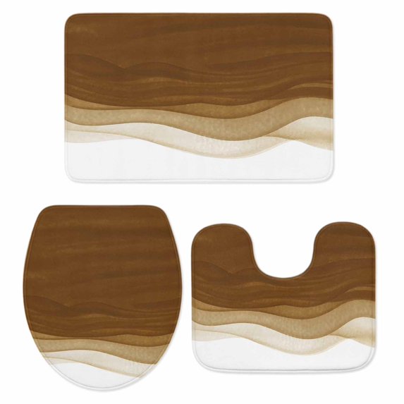 Brown Gradient Bathroom Rugs Set Watercolor Abstract Brown Gradient Water Ripples Non Slip Absorbent Soft Bath Mats 3 Piece Set with Bathroom Rug, U-Shaped Floor Mat, Toilet Seat Cover Large Size