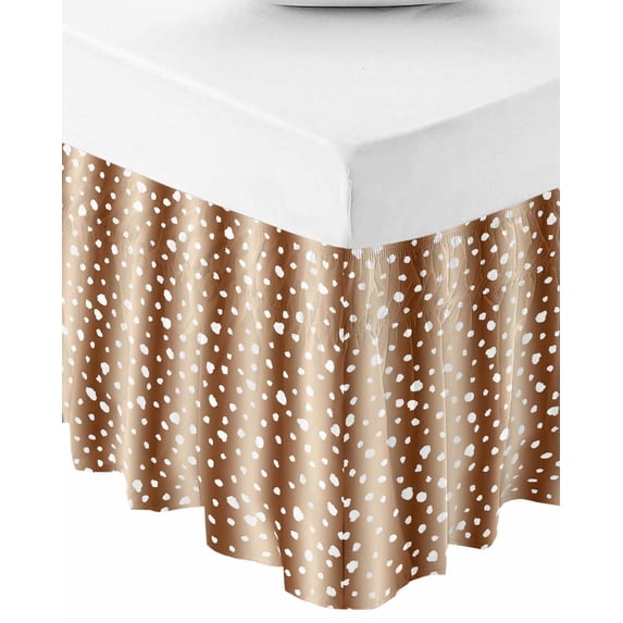 Brown Gradient Bed Skirt Cal King 18 Inch Drop, Wrap Around Bed Skirts, White Polka Dots Country Abstract Elastic Bedskirt Pleated Bed Frame Cover Luxurious Dust Ruffle for Cal King Bed