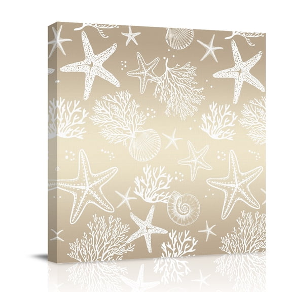 Brown Gradient Canvas Wall Art for Living Room, Nautical Starfish Coral Shell Vintage Wall Decor Framed Artwork Pictures Ready to Hang for Bedroom Office Home Decor