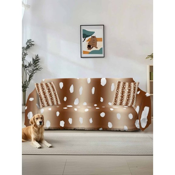 Brown Gradient Couch Cover, White Polka Dots Country Abstract Sofa Cover Blanket for 1 Seat Cushion, Sectional Sofa Slipcover Furniture Protector for Living Room Bedroom 71''x91''