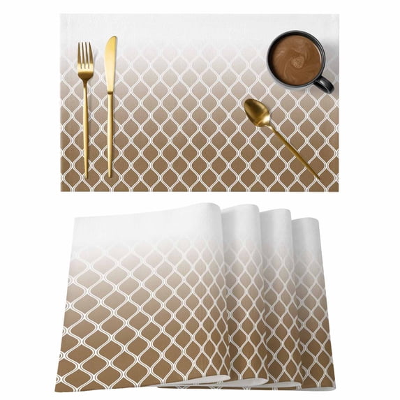 Brown Gradient Geometric Placemats Set of 6,Wipeable Washable Table Mats for Dining Tables, Modern Minimalist Art Place Mats for Kitchen Event Party Tabletop Decor