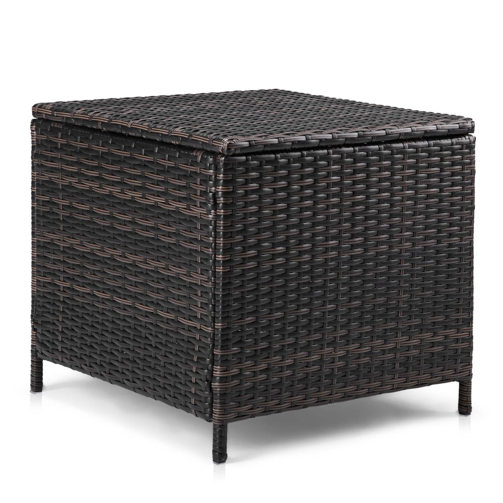 Brown Gradient Outdoor PE Rattan Storage Side Table 27 Gallon Weather Resistant Patio End Table Sturdy Iron Frame Multifunctional Garden Deck Accent Table With Lid