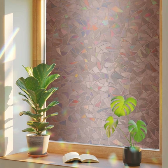 Brown Gradient Pattern Window Privacy Film, Rainbow Film Decorative Window Sticker 17.7x39.3in, Monochrome Art Sun Blocking Static Stained Glass Cling Tint Non-Adhesive