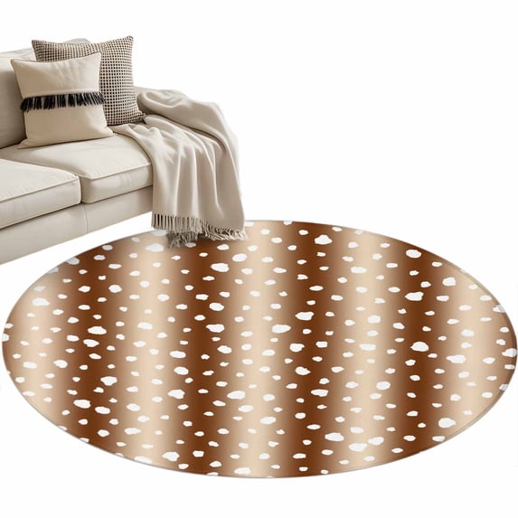 Brown Gradient Round Area Rugs Collection 4', White Polka Dots Country ...