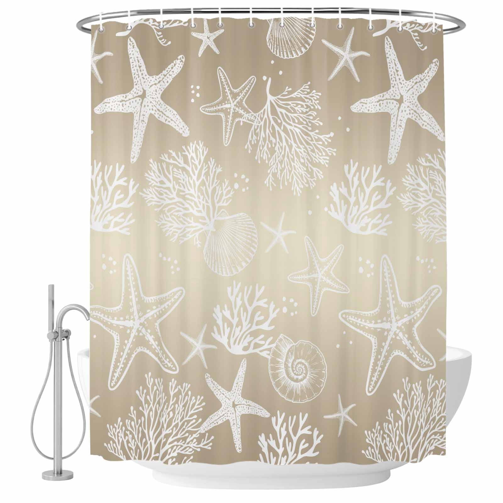 Brown Gradient Shower Curtain for Bathroom, Nautical Starfish Coral ...
