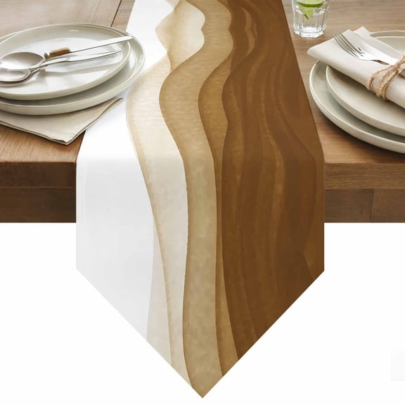 Brown Gradient Table Runner 108 Inches Long Watercolor Abstract Brown Gradient Water Ripples Table Runners for Dining Room Tabletop Dresser Scarf Home Party Banquet Wedding Holiday Decoration