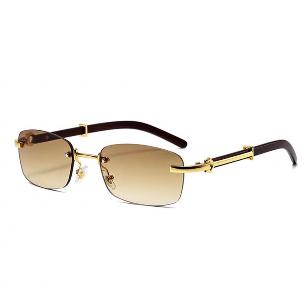 Brown Gradient Tint Vintage Woodgrain Rimless Men Women Gold  display picture 3