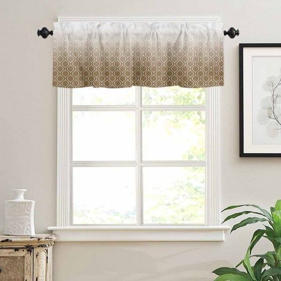 Brown Gradient Window Valances for Kitchen, Abstract Line Vintage Rod Pocket Valances Windows Treatments Curtains for Living Room Bathroom Bedroom Decoration 42" x 18"