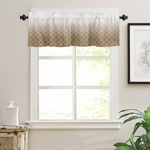 Brown Gradient Window Valances for Kitchen, Abstract Modern Line Classic Rod Pocket Valances Windows Treatments Curtains for Living Room Bathroom Bedroom Decoration 42" x 12"