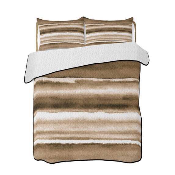 Brown Gradients 3 Pieces Quilt Set, 1 Quilt with 2 Shams, Abstract Wave ...