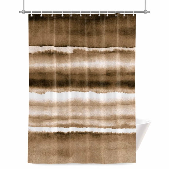 Brown Gradients Shower Curtain, Abstract Wave Stripe White Watercolors Art Waterproof Shower Curtain Set with 12 Hooks Lightweight Bath Curtains Fabric Bathroom Decor 72x84 Inches