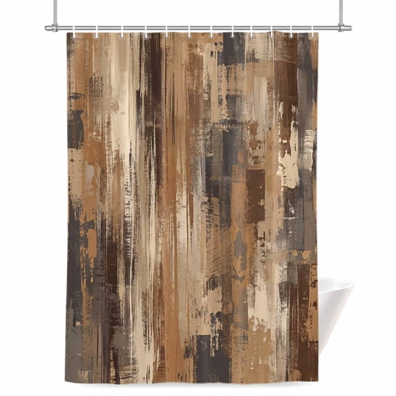 Brown Graffiti Art Shower Curtain, Abstract Distressed Ombre Painting Texture Waterproof Shower Curtain Set with 12 Hooks Lightweight Bath Curtains Fabric Bathroom Decor 60x72 Inches