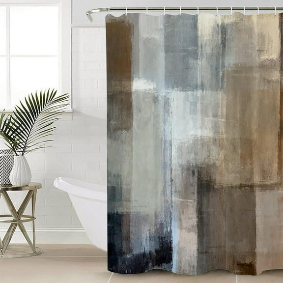 Brown Graffiti Shower Curtain Brown Gray White Abstract Grunge Art Brush Oil Painting Bath Curtain with plastic hooks Durable Waterproof Shower Curtain for Bathroom 36"x72"