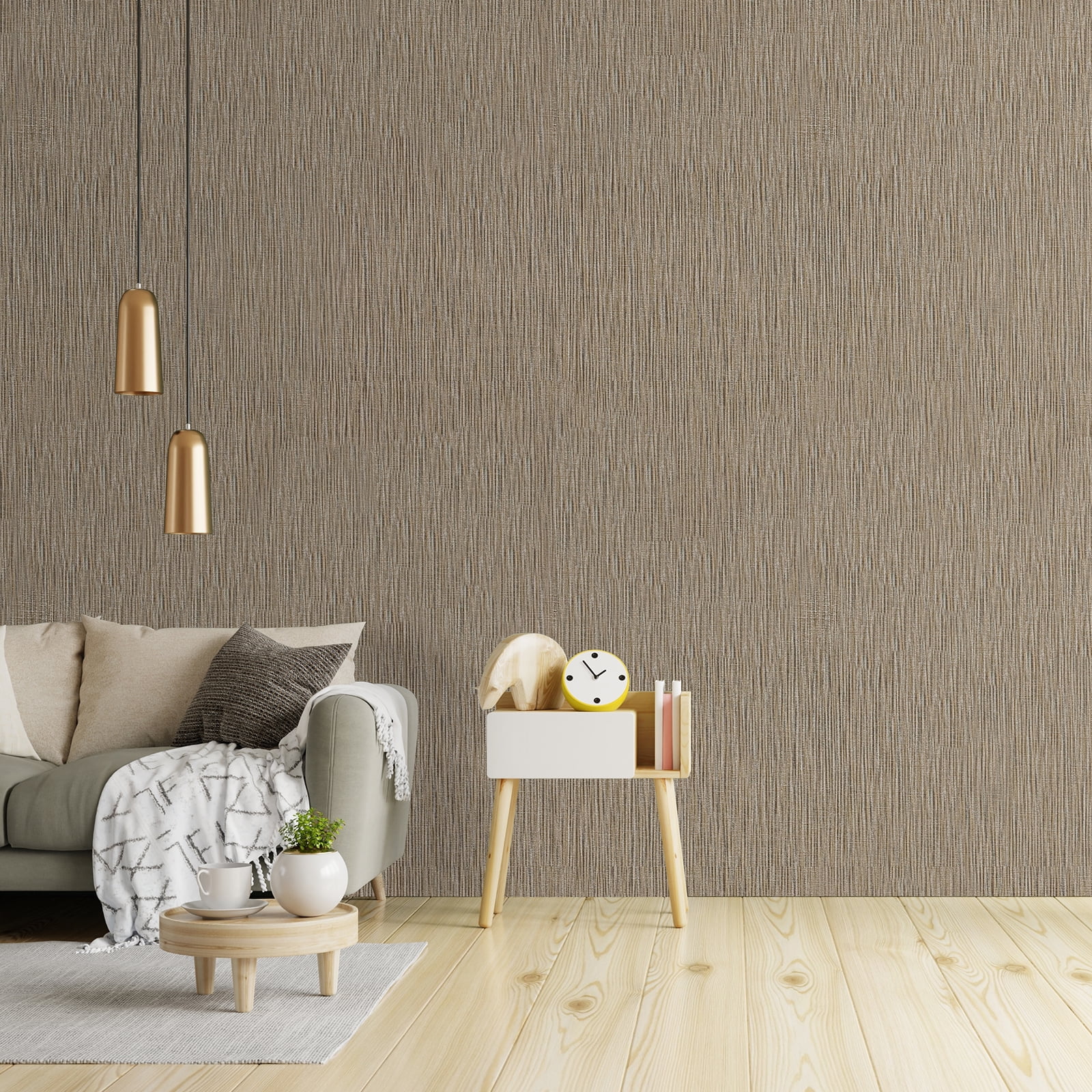 Brown Grasscloth Peel and Stick Wallpaper Textured 17.7"×100" Self