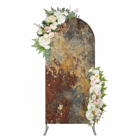 Brown Gray Arch Backdrop Cover 4FT, Rustic Abstract Gradient Mottled Texture Spandex Fitted Stretchy Arch Stand Covers, Round Top Chiara Backdrop Cover for Wedding Party Birthday Baby Shower