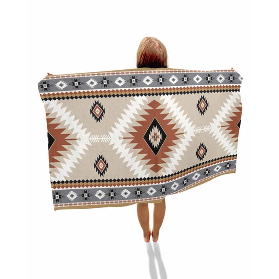 Brown Gray Boho Beach Towels Oversized Super Absorbent, Southwestern Ethnic Abstract Geometric Lightweight Bath Towel Quick Dry Sets For Bathroom/Pool/Rv Camping/Beach Play/Gym Room/Picnic 23"x47"