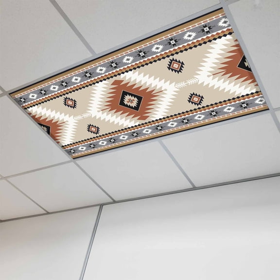 Brown Gray Boho Magnetic Fluorescent Light Covers for Ceiling Lights 2x4Ft,Southwestern Ethnic Abstract Geometric Office Classroom Kitchen Drop Ceiling Light Covers Lighting Filters Shade Panel 1Pack