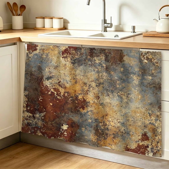 Brown Gray Cabinet Curtain 32"Wx55"L,Dustproof Pantry Door Curtain with Self Adhesive Tape,Rustic Abstract Gradient Mottled Texture Tall Storage Cover Privacy Drape for Bathroom Kitchen Laundry Room